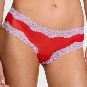 VICTORIA'S SECRET Tease Mesh Lace-Trim Cheeky Panty XL Red White